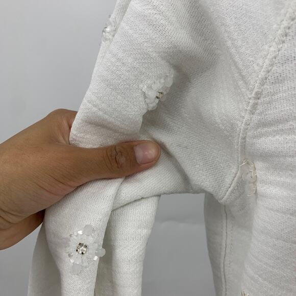 J Crew Sweatshirt Womens S Small Beaded Sequins Applique Crew Stretch Pullover - Picture 3 of 13